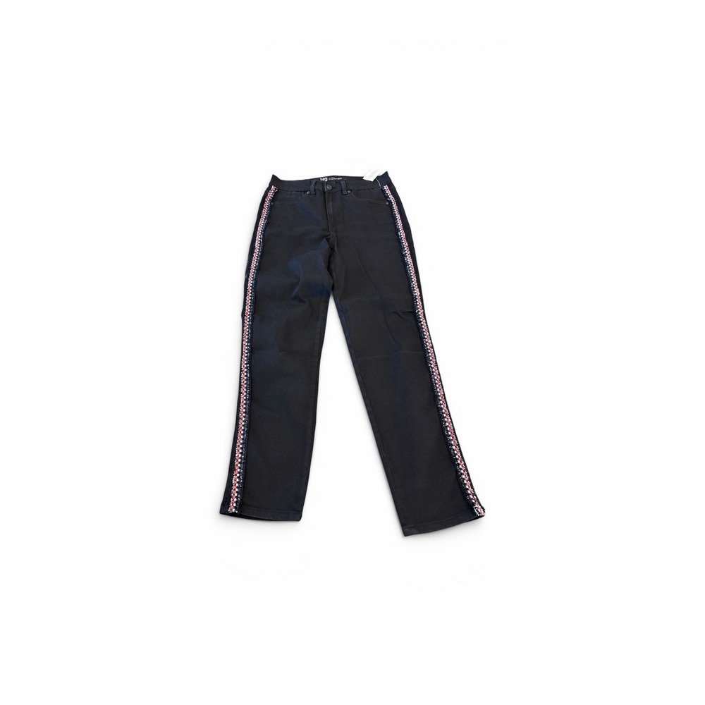 DG2 Diane Gilman Womens Black Denim Straight Leg Jeans Embellished Side Stripe 6